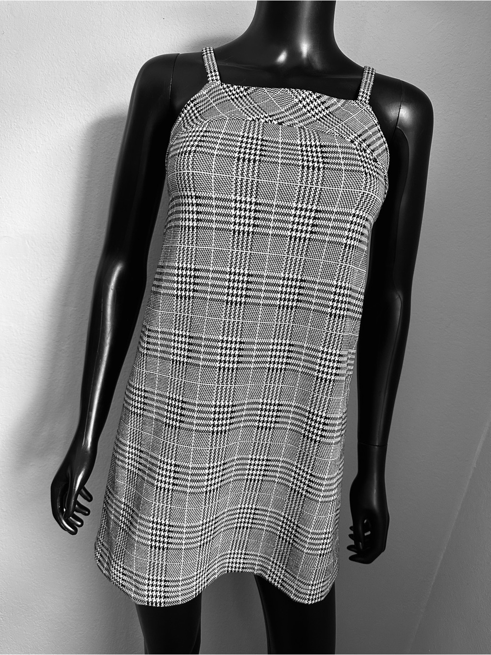 SO Black & White Plaid Square-Neck Mini Dress